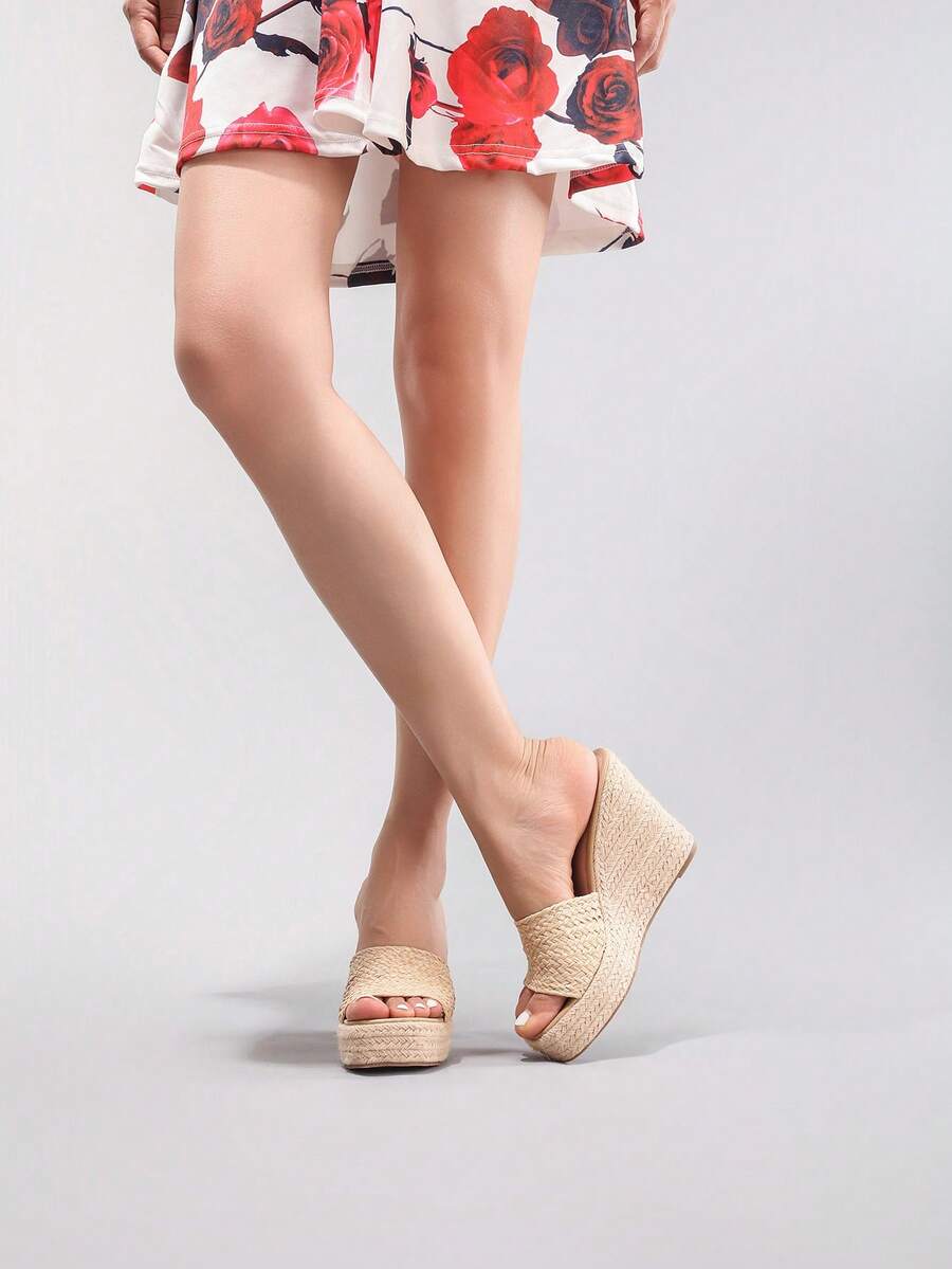 Cork Wedge Sandal - Damen-Plateau-Sandalen mit Keilabsatz, gewebte Riemen, offene