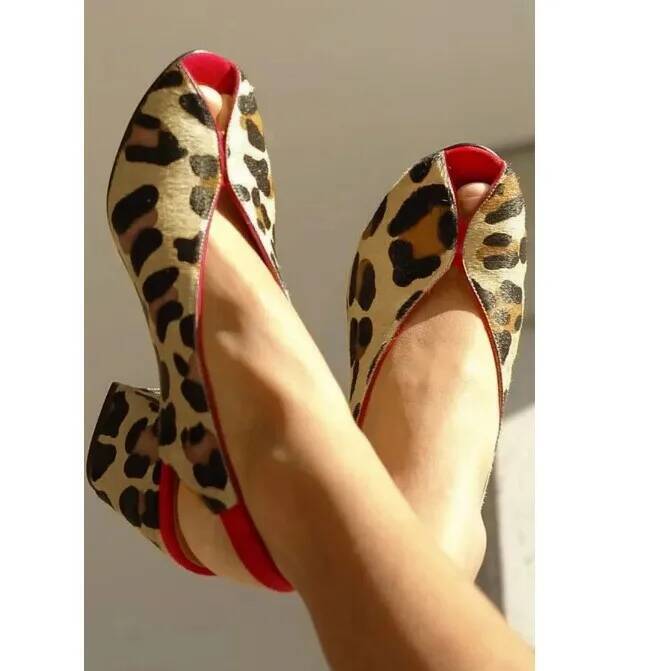 Leopard Print Heels - Leopardenmuster Peep-Toe Slingback Damensandalen mit Blockabsatz