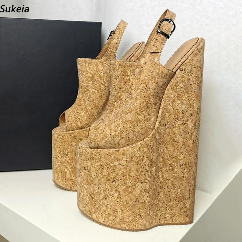 Cork Wedge Sandal - Sukeia handgefertigte Damen-Sommer-Plateau-Sandalen, superhohe Keilabsätze, Peep-Toe-Schuhe,