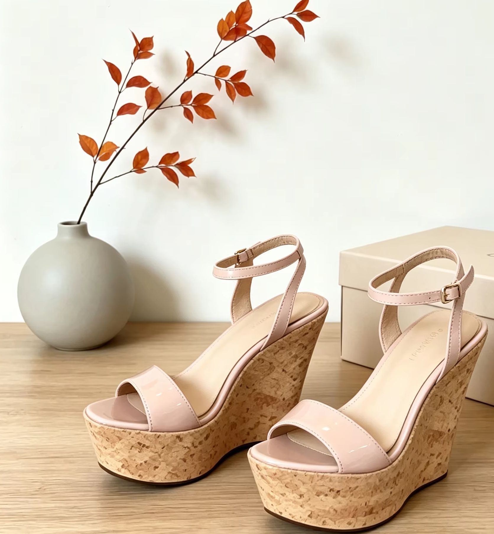 Cork Wedge Sandal - Kork-Keilabsatz Damen Plateau-Sandale Offene Zehenpartie Schnallen-Knöchelriemen