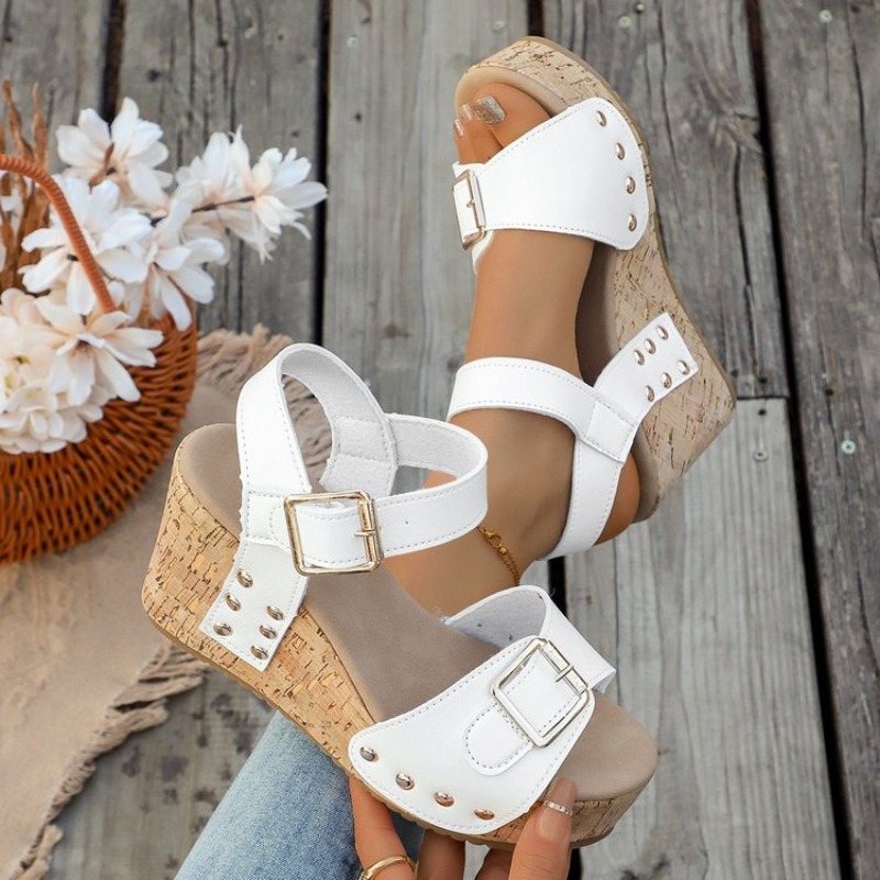 Cork Wedge Sandal - Damen Sommer Keilsandalen Plateau High Heels