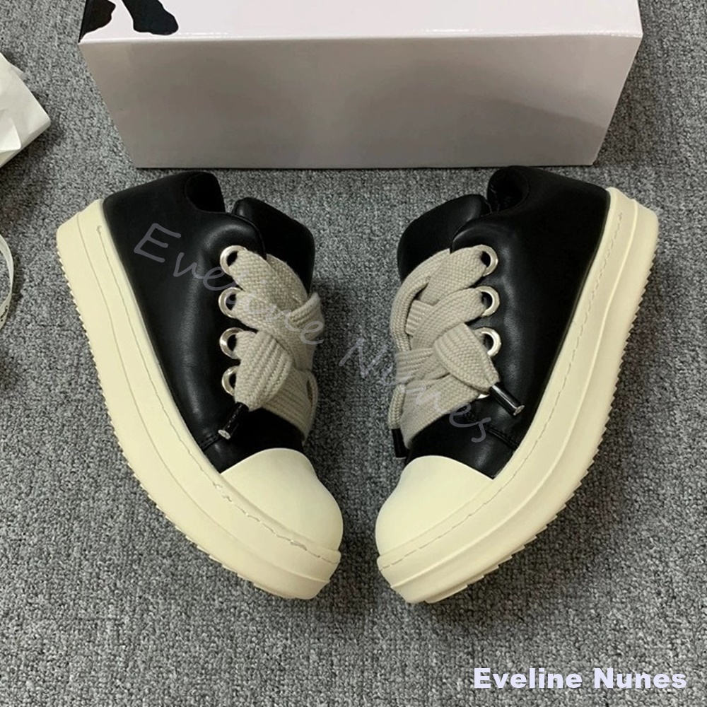 Women'S Shoes Y2K - Unisex Schwarze Leder-Plateau-Sneaker mit weißer Zehenkappe,