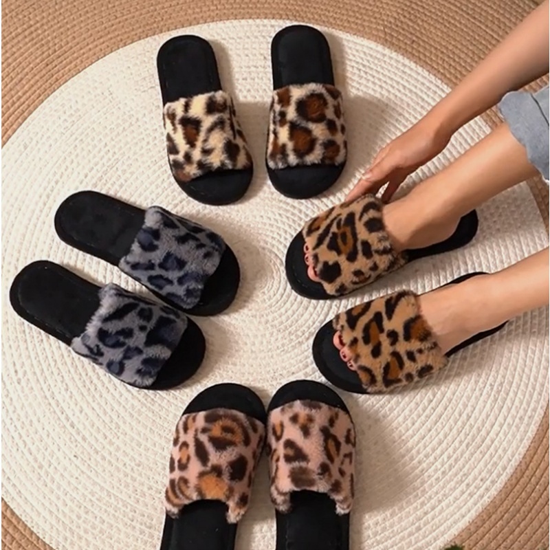 Leopard Print Heels - 2025, Winter warme, flauschige, pelzige Leoparden-Hausschuhe