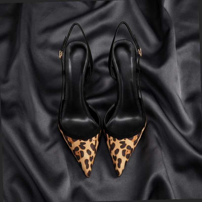 Leopard Print Heels - Yuejinlong # YJ26-802, Schwarze Wildleder-Sandalen mit