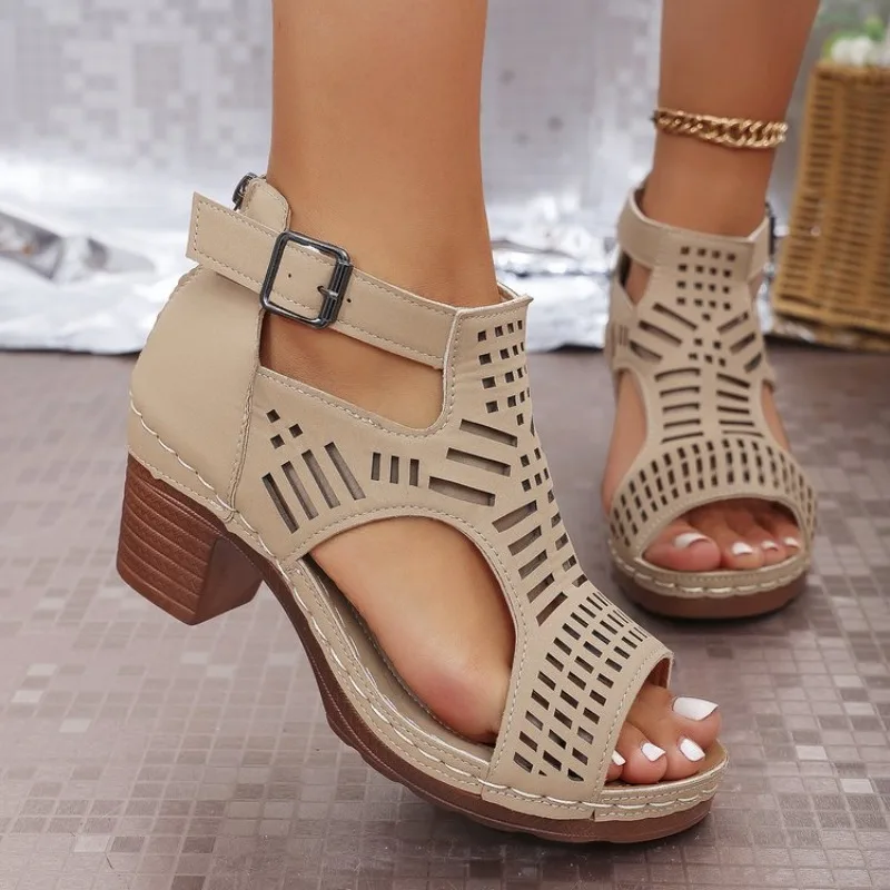 Cork Wedge Sandal - Damensandalen im römischen Stil, atmungsaktiv und