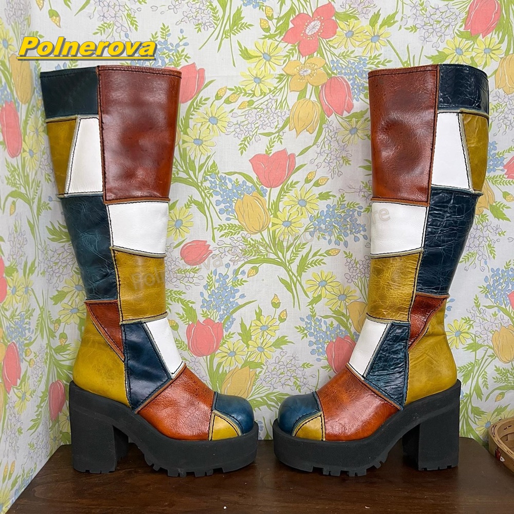 Damen Retro Patchwork Leder Kn – Women'S Shoes Y2K Bewertung und Preis