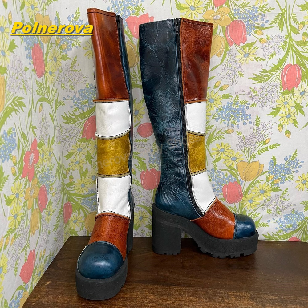 Damen Retro Patchwork Leder Kn – Women'S Shoes Y2K Bewertung und Preis