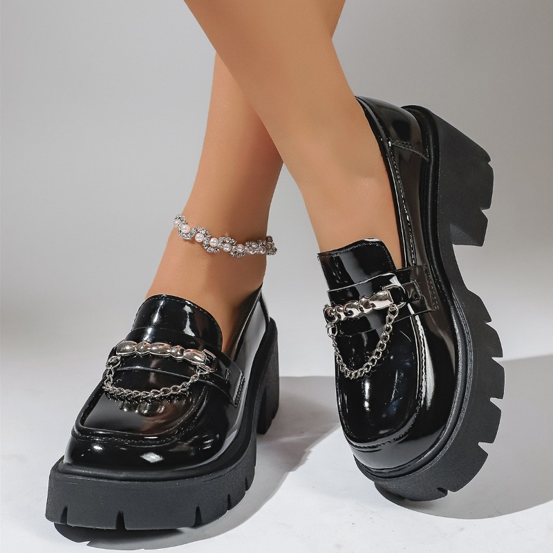 2026 Modische Metallketten-Pla – Women'S Shoes Loafers Black Bewertung und Preis