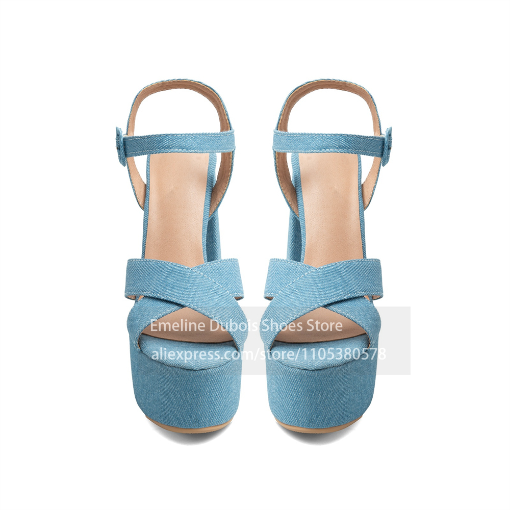 Blaue Denim-Sandalen mit Kreuz – Women'S Shoes Y2K Bewertung und Preis